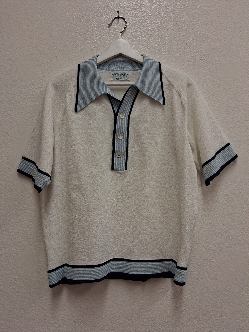 Vintage 1970’s Kmart Polo Shirt Striped Collar Lounge Made In USA - Men's Large